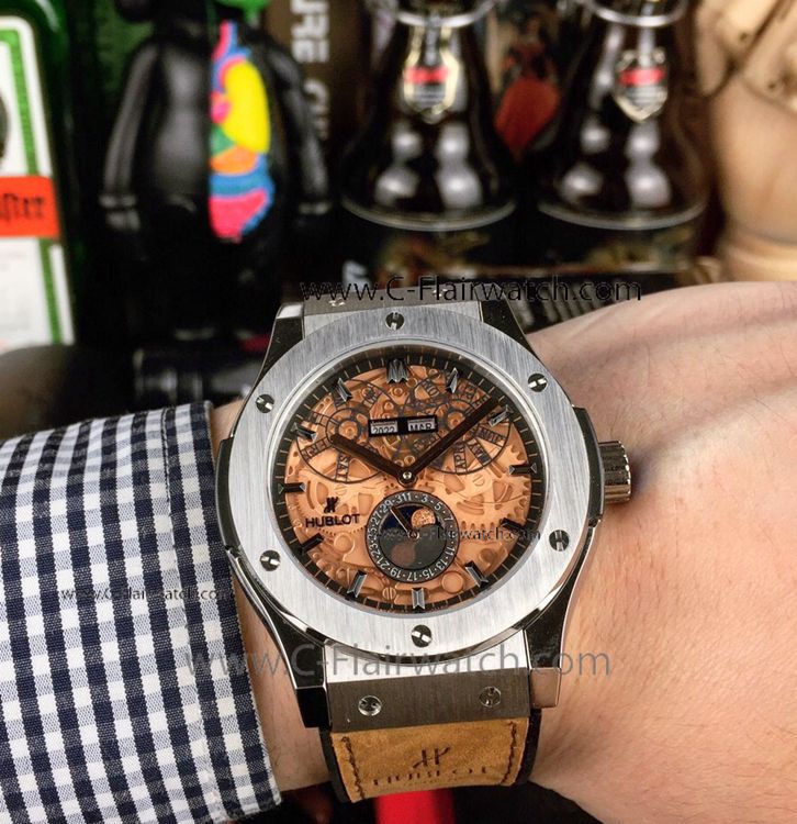 Buy Replica Hublot Classic Fusion Skeleton Watch SS Brown Dial